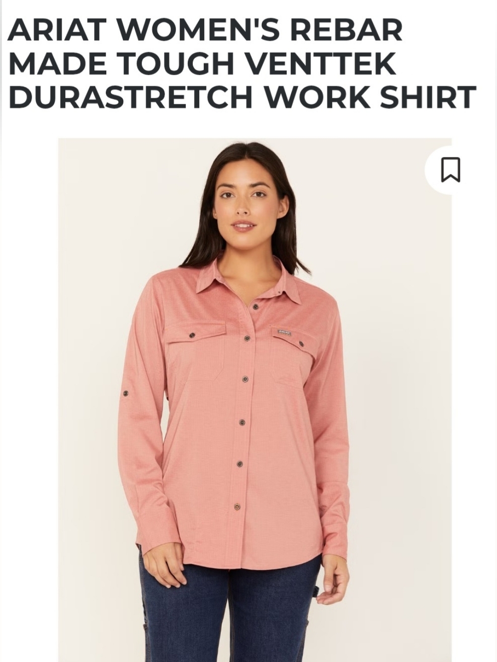 Ariat Rebar Work Shirt Large Coral Button Up Utility Western Vented Womens